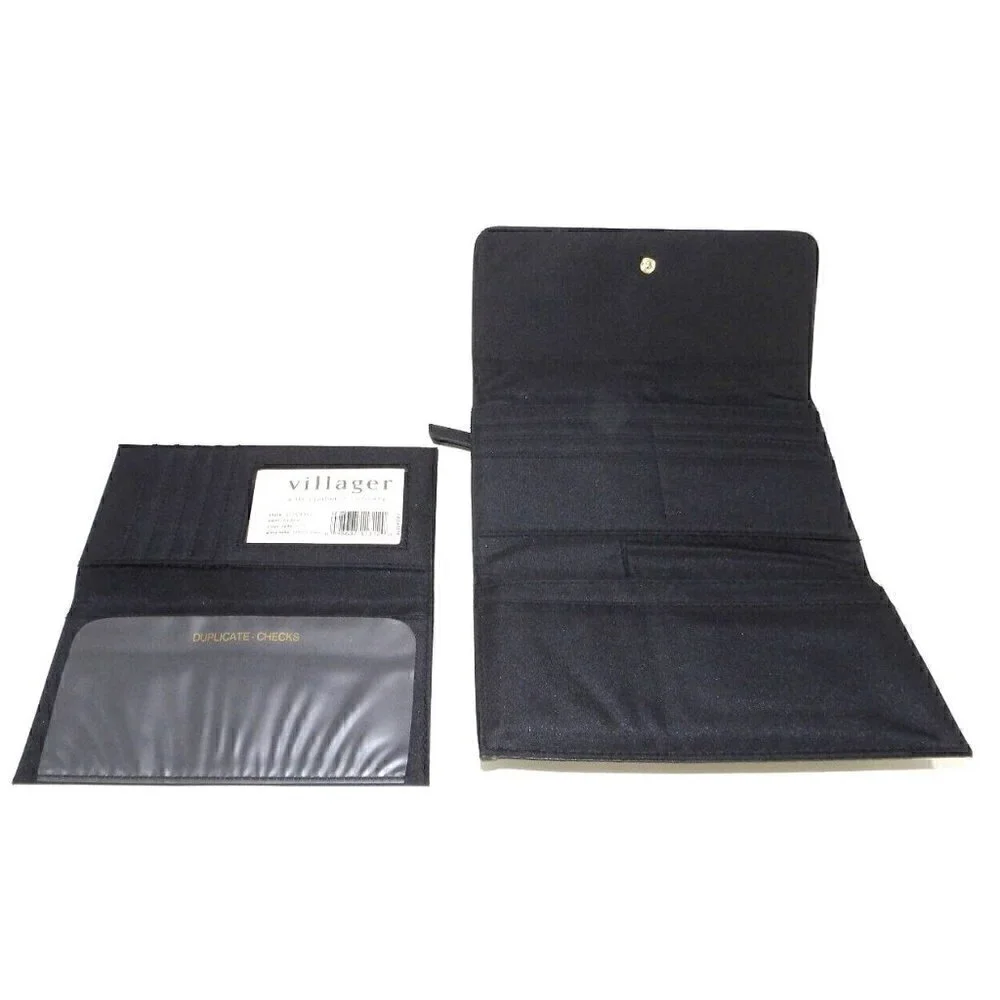 Villager LIZ CLAIBORNE black leather wallet with checkbook 7.25 X 4.25